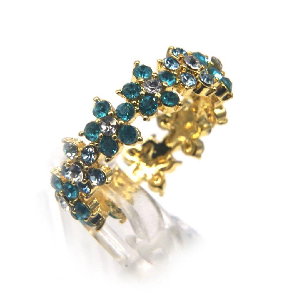 Ring of daisies with blue stones and center CZ. - Picture 2 of 3